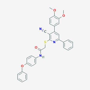 molecular formula C34H27N3O4S B409277 2-{[3-cyano-4-(3,4-dimethoxyphenyl)-6-phenyl-2-pyridinyl]sulfanyl}-N-(4-phenoxyphenyl)acetamide 