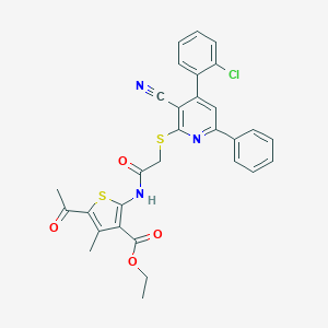 molecular formula C30H24ClN3O4S2 B409278 Ethyl 5-acetyl-2-[({[4-(2-chlorophenyl)-3-cyano-6-phenyl-2-pyridinyl]sulfanyl}acetyl)amino]-4-methyl-3-thiophenecarboxylate 