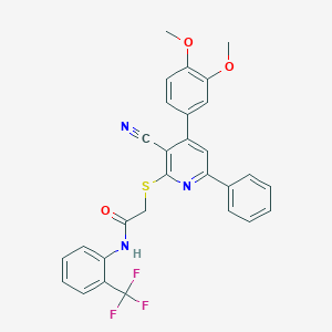 molecular formula C29H22F3N3O3S B409281 2-[3-cyano-4-(3,4-dimethoxyphenyl)-6-phenylpyridin-2-yl]sulfanyl-N-[2-(trifluoromethyl)phenyl]acetamide CAS No. 332177-62-5
