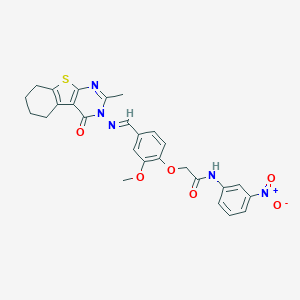N-{3-nitrophenyl}-2-(2-methoxy-4-{[(2-methyl-4-oxo-5,6,7,8-tetrahydro[1]benzothieno[2,3-d]pyrimidin-3(4H)-yl)imino]methyl}phenoxy)acetamide