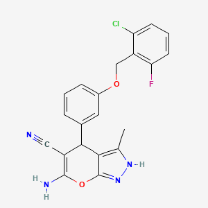 6-Amino-4-[3-[(2-chloro-6-fluorophenyl)methoxy]phenyl]-3-methyl-2,4-dihydropyrano[2,3-c]pyrazole-5-carbonitrile