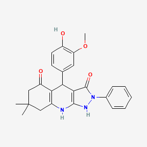 molecular formula C25H25N3O4 B4093006 3-hydroxy-4-(4-hydroxy-3-methoxyphenyl)-7,7-dimethyl-2-phenyl-2,4,6,7,8,9-hexahydro-5H-pyrazolo[3,4-b]quinolin-5-one 