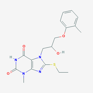 molecular formula C18H22N4O4S B409315 8-Ethylsulfanyl-7-(2-hydroxy-3-o-tolyloxy-propyl)-3-methyl-3,7-dihydro-purine-2,6-dione CAS No. 332103-50-1
