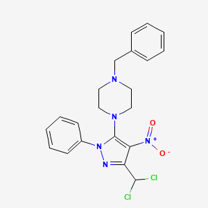 1-benzyl-4-[3-(dichloromethyl)-4-nitro-1-phenyl-1H-pyrazol-5-yl]piperazine