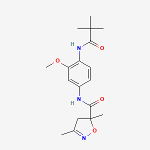 molecular formula C18H25N3O4 B4093352 N-{4-[(2,2-dimethylpropanoyl)amino]-3-methoxyphenyl}-3,5-dimethyl-4,5-dihydroisoxazole-5-carboxamide 