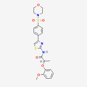 molecular formula C23H25N3O6S2 B4093378 2-(2-methoxyphenoxy)-N-{4-[4-(4-morpholinylsulfonyl)phenyl]-1,3-thiazol-2-yl}propanamide 