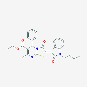 molecular formula C28H27N3O4S B409352 ethyl (2Z)-2-(1-butyl-2-oxo-1,2-dihydro-3H-indol-3-ylidene)-7-methyl-3-oxo-5-phenyl-2,3-dihydro-5H-[1,3]thiazolo[3,2-a]pyrimidine-6-carboxylate 