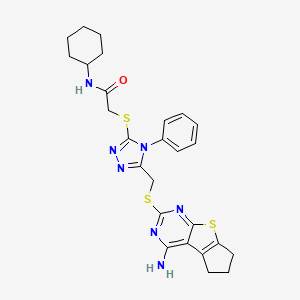 2-[(5-{[(4-amino-6,7-dihydro-5H-cyclopenta[4,5]thieno[2,3-d]pyrimidin-2-yl)thio]methyl}-4-phenyl-4H-1,2,4-triazol-3-yl)thio]-N-cyclohexylacetamide