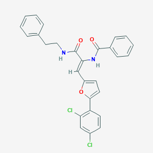 molecular formula C28H22Cl2N2O3 B409366 N-{2-[5-(2,4-Dichloro-phenyl)-furan-2-yl]-1-phenethylcarbamoyl-vinyl}-benzamide 