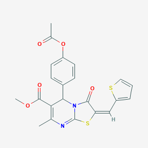 molecular formula C22H18N2O5S2 B409368 methyl (2E)-5-(4-acetyloxyphenyl)-7-methyl-3-oxo-2-(thiophen-2-ylmethylidene)-5H-[1,3]thiazolo[3,2-a]pyrimidine-6-carboxylate CAS No. 324564-22-9