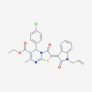 molecular formula C27H22ClN3O4S B409377 ethyl (2Z)-5-(4-chlorophenyl)-7-methyl-3-oxo-2-(2-oxo-1-prop-2-enylindol-3-ylidene)-5H-[1,3]thiazolo[3,2-a]pyrimidine-6-carboxylate CAS No. 324576-95-6