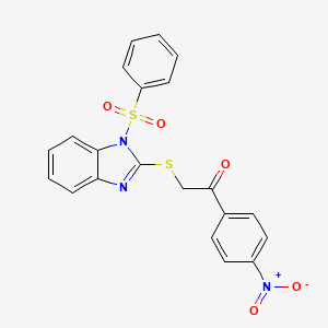 molecular formula C21H15N3O5S2 B4093772 1-(4-nitrophenyl)-2-{[1-(phenylsulfonyl)-1H-benzimidazol-2-yl]thio}ethanone 