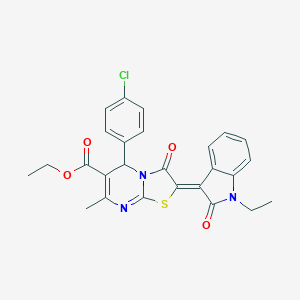 molecular formula C26H22ClN3O4S B409378 ethyl (2Z)-5-(4-chlorophenyl)-2-(1-ethyl-2-oxoindol-3-ylidene)-7-methyl-3-oxo-5H-[1,3]thiazolo[3,2-a]pyrimidine-6-carboxylate CAS No. 312937-48-7