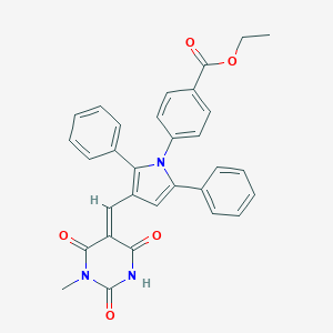 molecular formula C31H25N3O5 B409409 ethyl 4-{3-[(1-methyl-2,4,6-trioxotetrahydro-5(2H)-pyrimidinylidene)methyl]-2,5-diphenyl-1H-pyrrol-1-yl}benzoate 