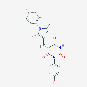 (5E)-5-{[1-(2,4-dimethylphenyl)-2,5-dimethyl-1H-pyrrol-3-yl]methylidene}-3-(4-fluorophenyl)-6-hydroxypyrimidine-2,4(3H,5H)-dione