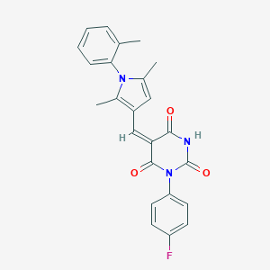 molecular formula C24H20FN3O3 B409426 (5E)-5-{[2,5-dimethyl-1-(2-methylphenyl)-1H-pyrrol-3-yl]methylidene}-3-(4-fluorophenyl)-6-hydroxypyrimidine-2,4(3H,5H)-dione 