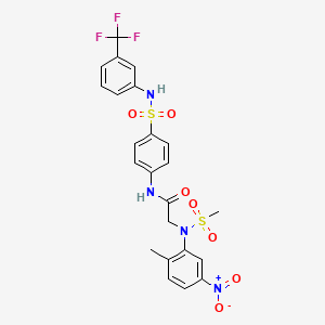 molecular formula C23H21F3N4O7S2 B4094290 N~2~-(2-methyl-5-nitrophenyl)-N~2~-(methylsulfonyl)-N~1~-[4-({[3-(trifluoromethyl)phenyl]amino}sulfonyl)phenyl]glycinamide 