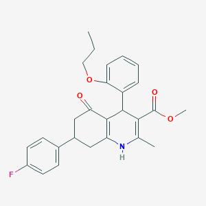 molecular formula C27H28FNO4 B4094311 methyl 7-(4-fluorophenyl)-2-methyl-5-oxo-4-(2-propoxyphenyl)-1,4,5,6,7,8-hexahydro-3-quinolinecarboxylate 