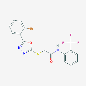 2-[[5-(2-bromophenyl)-1,3,4-oxadiazol-2-yl]sulfanyl]-N-[2-(trifluoromethyl)phenyl]acetamide