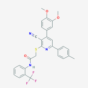 2-{[3-cyano-4-(3,4-dimethoxyphenyl)-6-(4-methylphenyl)-2-pyridinyl]sulfanyl}-N-[2-(trifluoromethyl)phenyl]acetamide