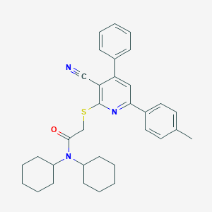 molecular formula C33H37N3OS B409438 2-(3-Cyano-4-phenyl-6-p-tolyl-pyridin-2-ylsulfanyl)-N,N-dicyclohexyl-acetamide CAS No. 332171-11-6