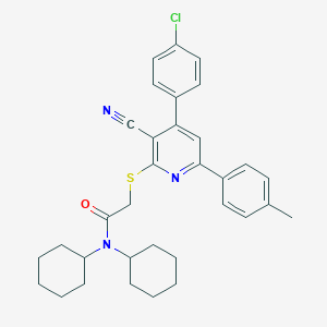 molecular formula C33H36ClN3OS B409439 2-{[4-(4-chlorophenyl)-3-cyano-6-(4-methylphenyl)-2-pyridinyl]sulfanyl}-N,N-dicyclohexylacetamide 