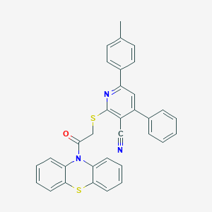 molecular formula C33H23N3OS2 B409441 6-(4-methylphenyl)-2-{[2-oxo-2-(10H-phenothiazin-10-yl)ethyl]sulfanyl}-4-phenylnicotinonitrile 