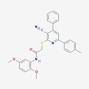 2-[3-cyano-6-(4-methylphenyl)-4-phenylpyridin-2-yl]sulfanyl-N-(2,5-dimethoxyphenyl)acetamide