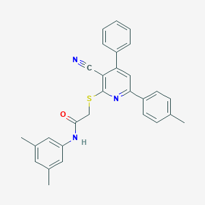 molecular formula C29H25N3OS B409444 2-{[3-cyano-6-(4-methylphenyl)-4-phenyl-2-pyridinyl]sulfanyl}-N-(3,5-dimethylphenyl)acetamide 