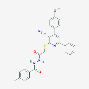 molecular formula C29H24N4O3S B409458 2-{[3-cyano-4-(4-methoxyphenyl)-6-phenyl-2-pyridinyl]sulfanyl}-N'-(4-methylbenzoyl)acetohydrazide 