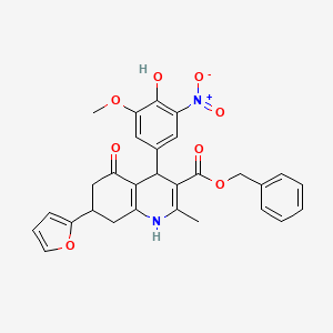 Benzyl 7-(furan-2-yl)-4-(4-hydroxy-3-methoxy-5-nitrophenyl)-2-methyl-5-oxo-1,4,5,6,7,8-hexahydroquinoline-3-carboxylate