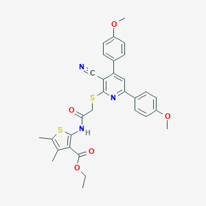 molecular formula C31H29N3O5S2 B409465 Ethyl 2-[({[3-cyano-4,6-bis(4-methoxyphenyl)-2-pyridinyl]sulfanyl}acetyl)amino]-4,5-dimethyl-3-thiophenecarboxylate 
