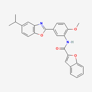 molecular formula C26H22N2O4 B4094696 N-{2-methoxy-5-[5-(propan-2-yl)-1,3-benzoxazol-2-yl]phenyl}-1-benzofuran-2-carboxamide 