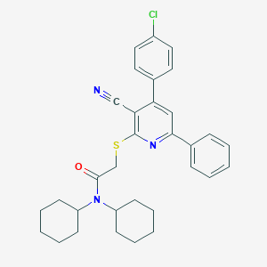 molecular formula C32H34ClN3OS B409493 2-{[4-(4-chlorophenyl)-3-cyano-6-phenyl-2-pyridinyl]sulfanyl}-N,N-dicyclohexylacetamide 