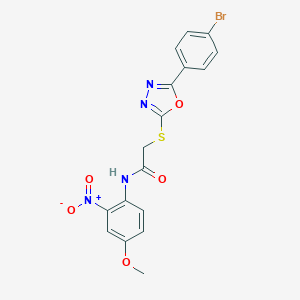molecular formula C17H13BrN4O5S B409504 2-[[5-(4-bromophenyl)-1,3,4-oxadiazol-2-yl]sulfanyl]-N-(4-methoxy-2-nitrophenyl)acetamide CAS No. 332162-12-6