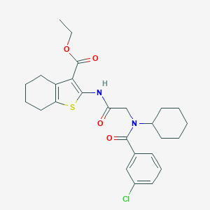 molecular formula C26H31ClN2O4S B409506 Ethyl 2-[[2-[(3-chlorobenzoyl)-cyclohexylamino]acetyl]amino]-4,5,6,7-tetrahydro-1-benzothiophene-3-carboxylate CAS No. 332162-39-7