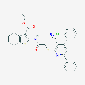 molecular formula C31H26ClN3O3S2 B409511 Ethyl 2-[({[4-(2-chlorophenyl)-3-cyano-6-phenyl-2-pyridinyl]sulfanyl}acetyl)amino]-4,5,6,7-tetrahydro-1-benzothiophene-3-carboxylate 