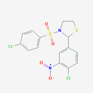 molecular formula C15H12Cl2N2O4S2 B409529 2-{4-Chloro-3-nitrophenyl}-3-[(4-chlorophenyl)sulfonyl]-1,3-thiazolidine 