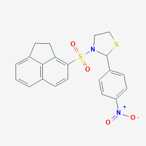 molecular formula C21H18N2O4S2 B409531 3-(1,2-Dihydro-3-acenaphthylenylsulfonyl)-2-{4-nitrophenyl}-1,3-thiazolidine 