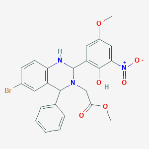 methyl 2-[6-bromo-2-(2-hydroxy-5-methoxy-3-nitrophenyl)-4-phenyl-2,4-dihydro-1H-quinazolin-3-yl]acetate