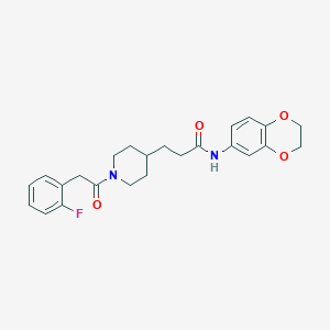 molecular formula C24H27FN2O4 B4095470 N-(2,3-dihydro-1,4-benzodioxin-6-yl)-3-{1-[(2-fluorophenyl)acetyl]-4-piperidinyl}propanamide 