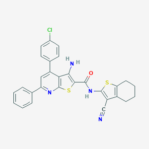 molecular formula C29H21ClN4OS2 B409553 3-amino-4-(4-chlorophenyl)-N-(3-cyano-4,5,6,7-tetrahydro-1-benzothien-2-yl)-6-phenylthieno[2,3-b]pyridine-2-carboxamide 
