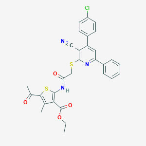 molecular formula C30H24ClN3O4S2 B409554 Ethyl 5-acetyl-2-[({[4-(4-chlorophenyl)-3-cyano-6-phenyl-2-pyridinyl]sulfanyl}acetyl)amino]-4-methyl-3-thiophenecarboxylate 