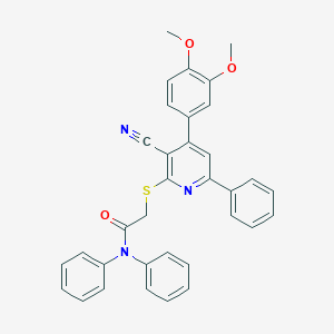 molecular formula C34H27N3O3S B409560 2-{[3-cyano-4-(3,4-dimethoxyphenyl)-6-phenyl-2-pyridinyl]sulfanyl}-N,N-diphenylacetamide 