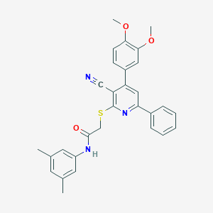 molecular formula C30H27N3O3S B409563 2-((3-Cyano-4-(3,4-dimethoxyphenyl)-6-phenylpyridin-2-yl)thio)-N-(3,5-dimethylphenyl)acetamide CAS No. 337490-73-0