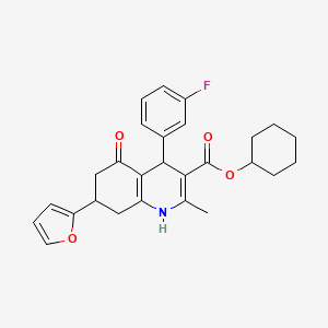 molecular formula C27H28FNO4 B4095838 Cyclohexyl 4-(3-fluorophenyl)-7-(furan-2-yl)-2-methyl-5-oxo-1,4,5,6,7,8-hexahydroquinoline-3-carboxylate 