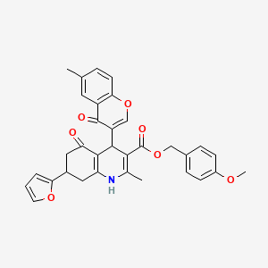 molecular formula C33H29NO7 B4095905 4-methoxybenzyl 7-(furan-2-yl)-2-methyl-4-(6-methyl-4-oxo-4H-chromen-3-yl)-5-oxo-1,4,5,6,7,8-hexahydroquinoline-3-carboxylate 