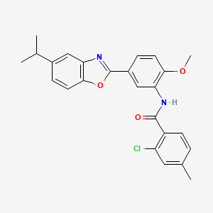 2-chloro-N-{2-methoxy-5-[5-(propan-2-yl)-1,3-benzoxazol-2-yl]phenyl}-4-methylbenzamide