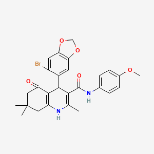 molecular formula C27H27BrN2O5 B4095974 4-(6-bromo-1,3-benzodioxol-5-yl)-N-(4-methoxyphenyl)-2,7,7-trimethyl-5-oxo-1,4,5,6,7,8-hexahydroquinoline-3-carboxamide 