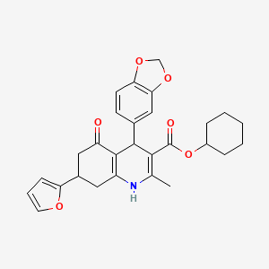 molecular formula C28H29NO6 B4095988 Cyclohexyl 4-(1,3-benzodioxol-5-yl)-7-(furan-2-yl)-2-methyl-5-oxo-1,4,5,6,7,8-hexahydroquinoline-3-carboxylate 